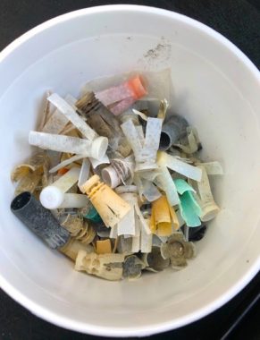 Marine debris in a bucket