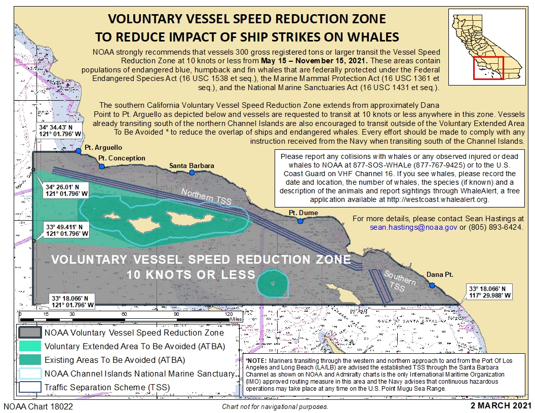 NOAA Vessel Speed Reduction Map 2021 - SoCal