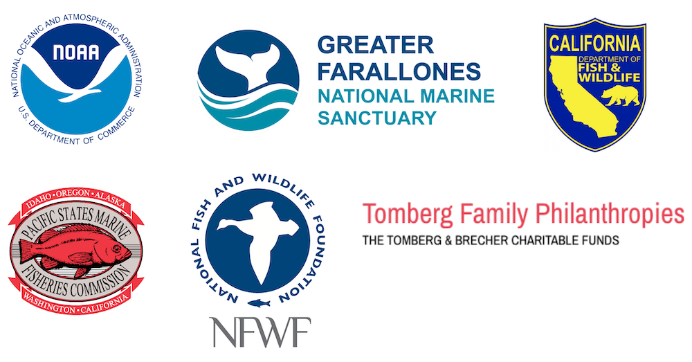 Kelp program funder logos: NOAA, GFNMS, CDFW, PSMFC, NFWF, Tomberg Philanthropies