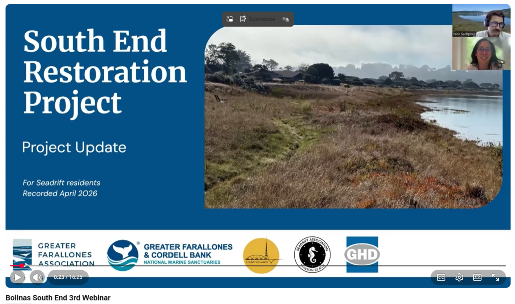 Bolinas Lagoon South End Restoration Project Webinar Thumbnail image of the webinar video posted on YouTube. Clicking on the image takes you to YouTube to watch.