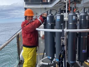 Collecting data from CTD instruments aboard the NOAA R/V Bell Shimada. Credit: NOAA/ACCESS/PointBlue/RREAS.